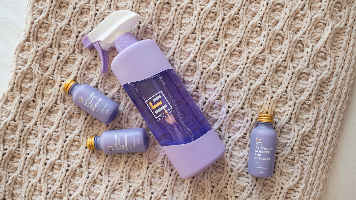 ESNTL LVG refillable glass bottles and eco friendly green cleaning solutions