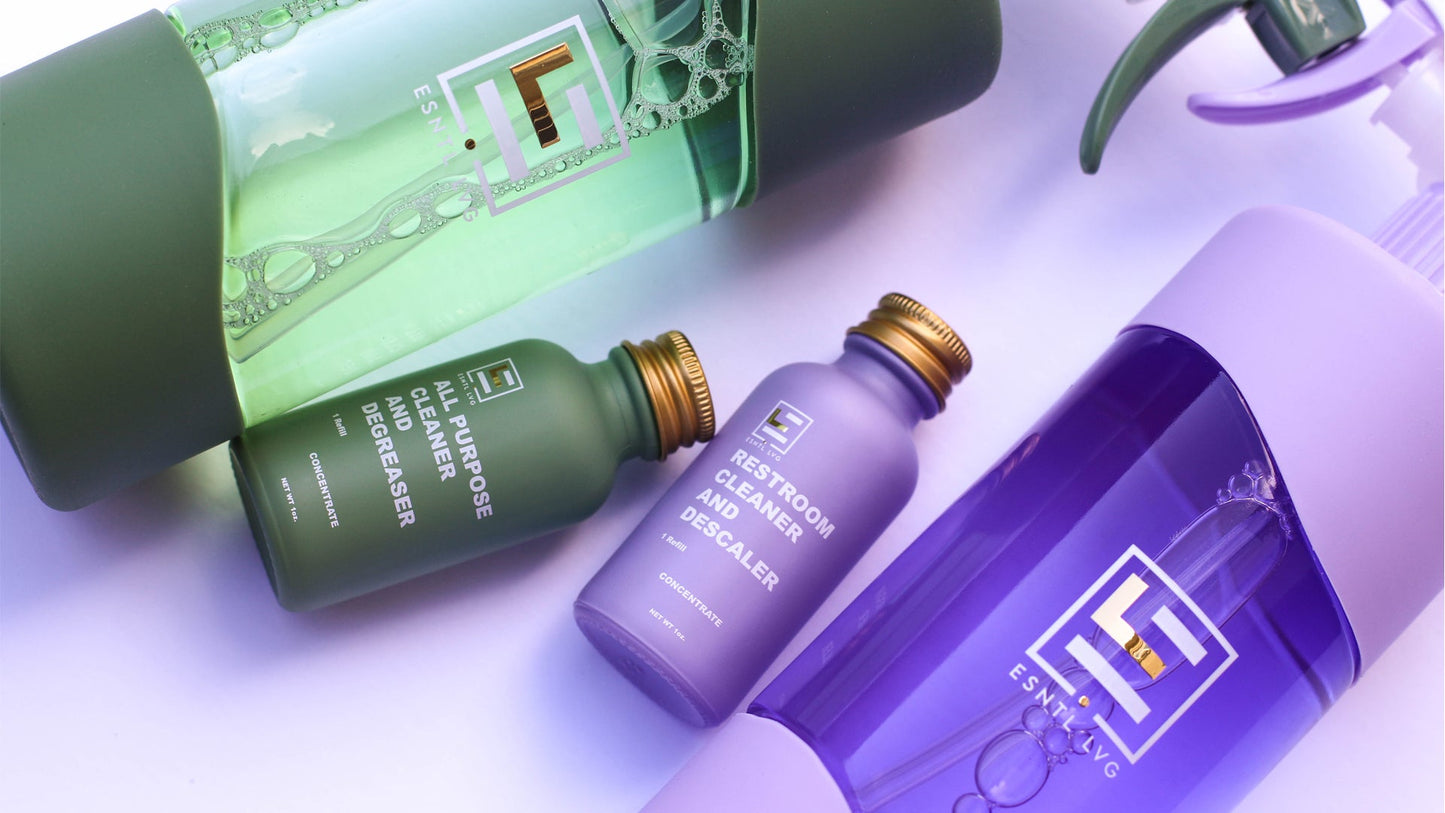ESNTL LVG Green solutions and refillable glass cleaning bottles