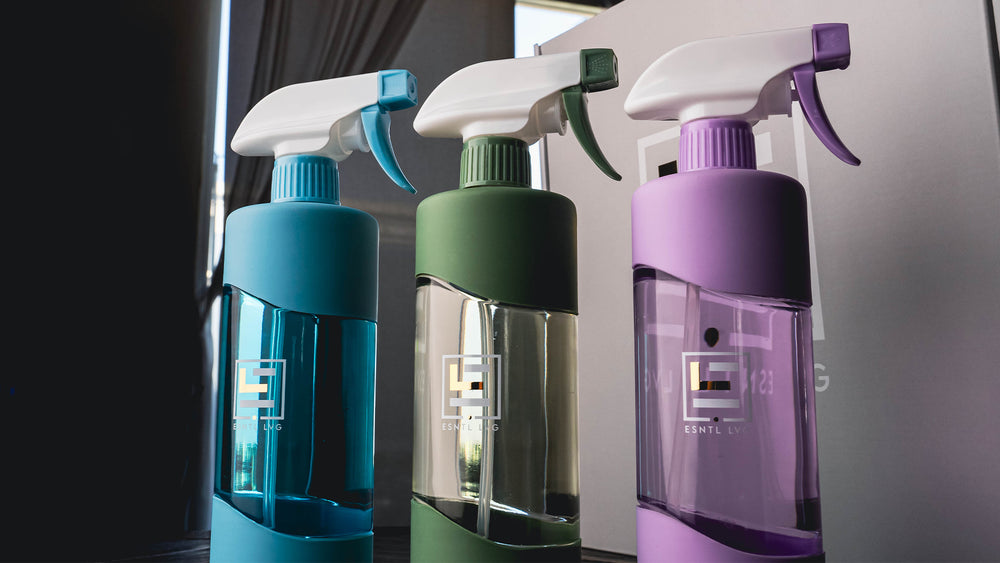 ESNTL LVG Refillable glass cleaning bottles with eco friendly cleaning ingredients