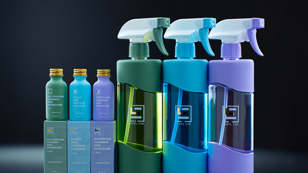 ESNTL LVG Refillable glass bottles biodegradable cleaning products