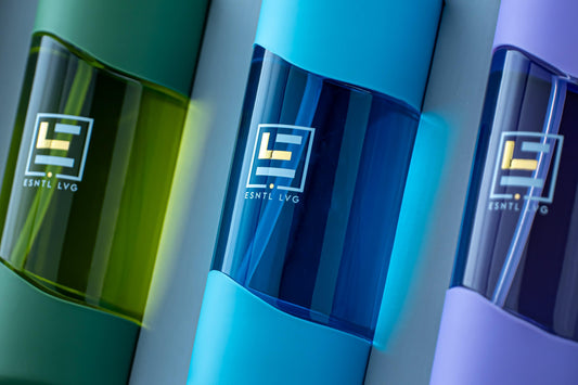 Close Up of the ESNTL Premium Glass Bottles