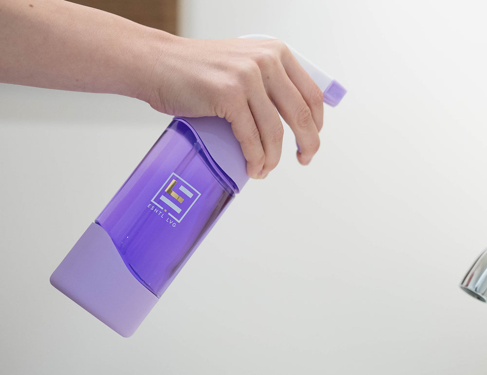 ESNTL LVG Reusable Glass Spray Bottle with Eco Friendly Restroom Cleaner and Descaler Concentrate